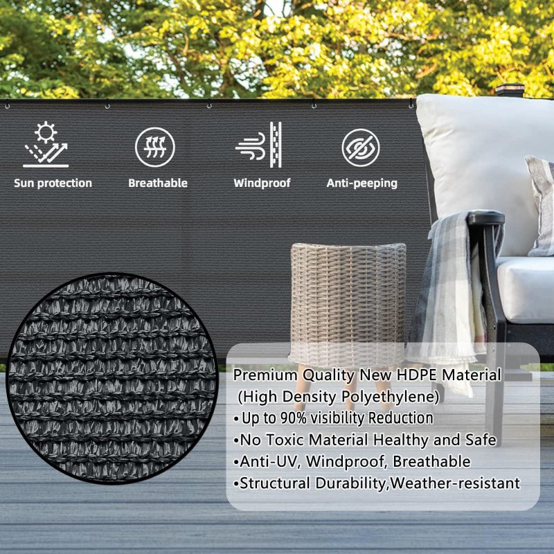 SUNLAX 3'x16' Dark Grey Balcony Privacy Screen Fence Windscreen Cover Fabric Shade Netting Mesh Cloth with Grommets UV Protection for Patio, Backyard, Porch, Railing Shield 90% (We Make Custom Sizes) - Image 2